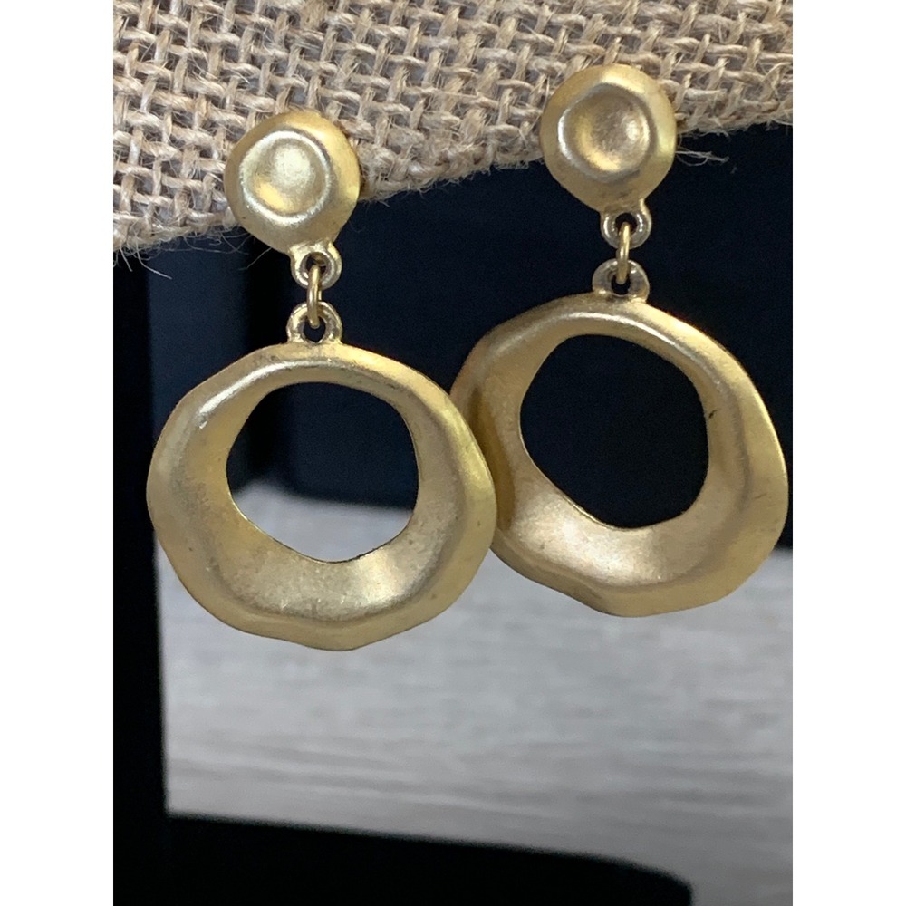 The Limited Vintage Gold Tone Organic Open Hoop Clip On Drop Earrings Matte
